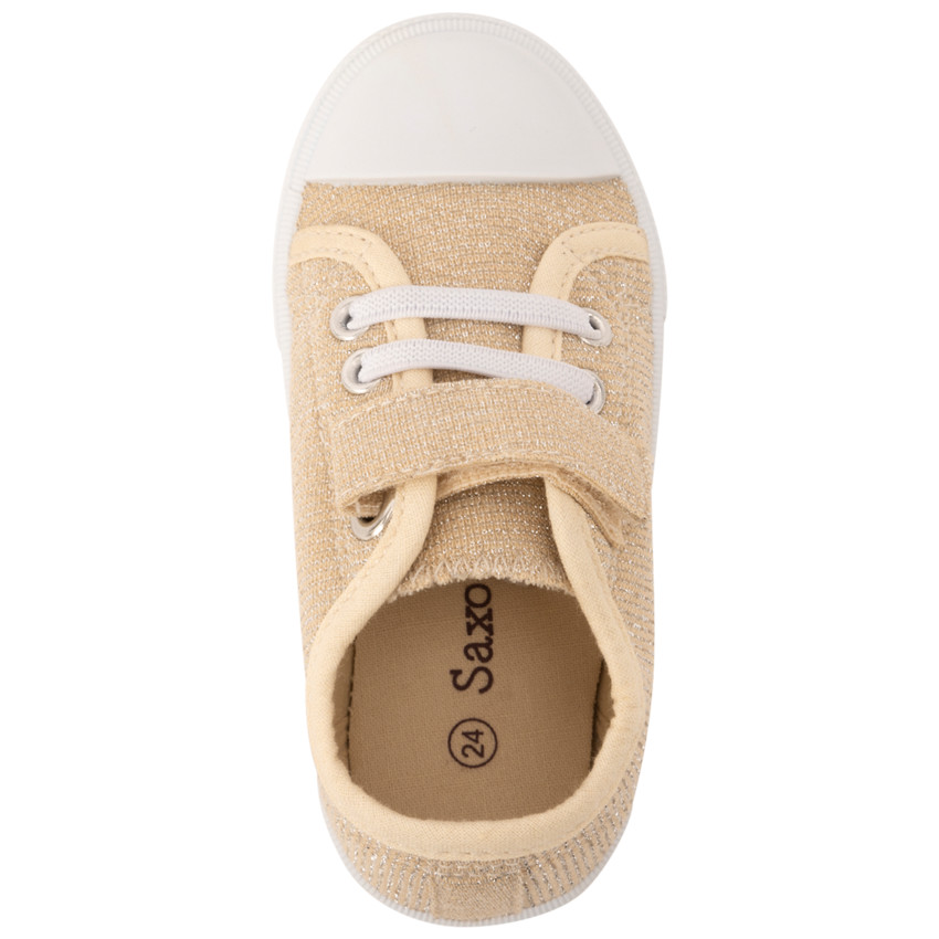 Zapatillas bajas de lona dorada con velcro para niña 