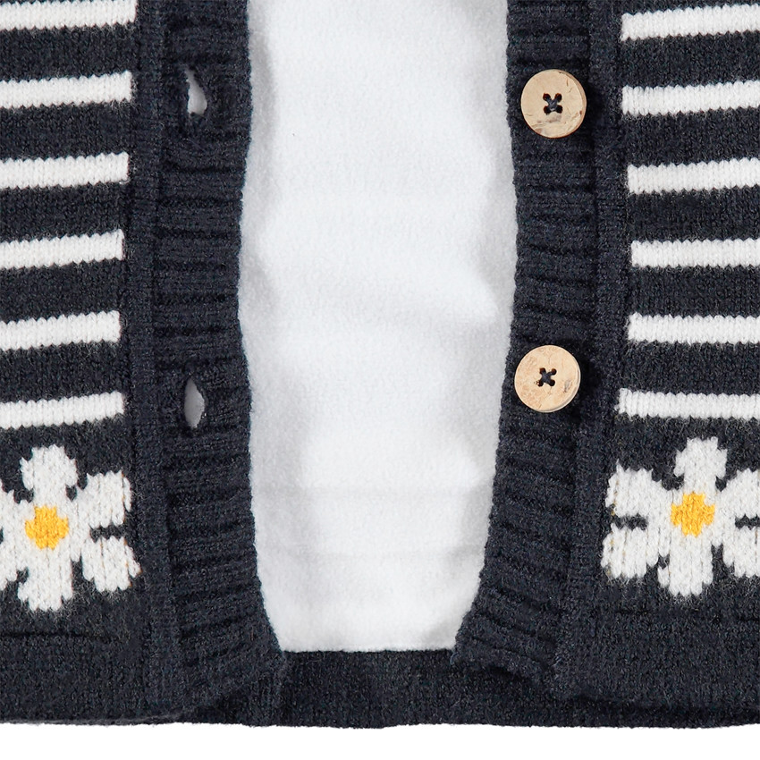 Chaqueta con capucha de punto con forro de micropolar de rayas y margaritas 