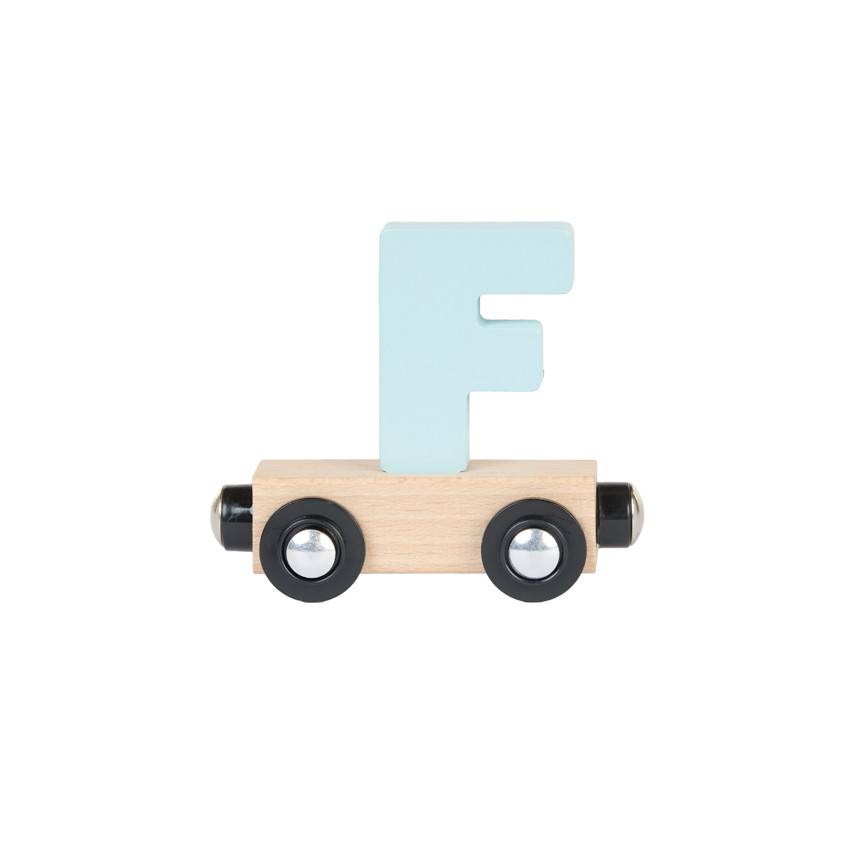 Wagon de madera letra "F" - azul grisáceo 