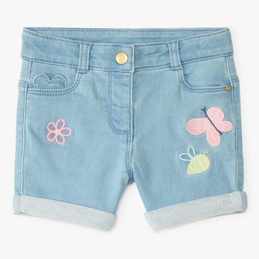 Short vaquero con bordado divertido para bebé niña 