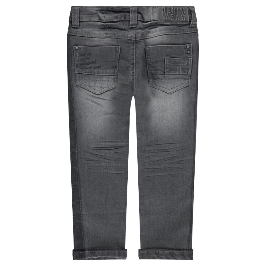 Vaqueros con efecto gastado y arrugado con ribetes de fantasía 