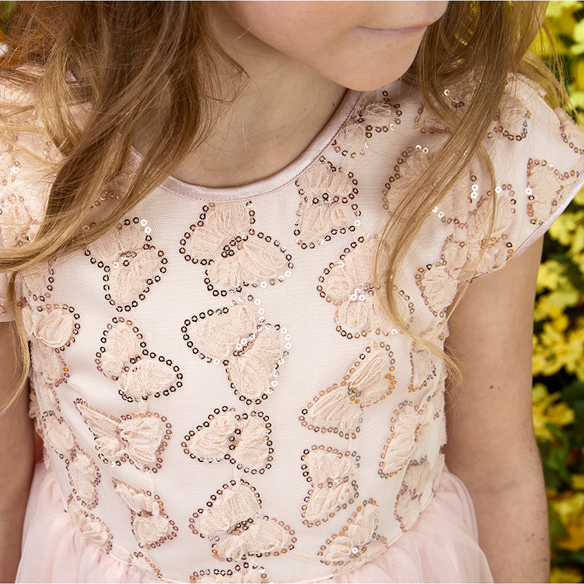 Robe de ceremonia en tul con mariposas de lentejuelas para niña 