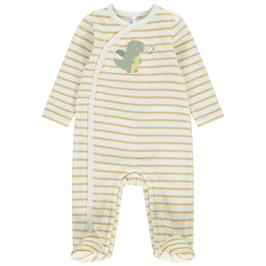 Pelele de terciopelo a rayas con parche de dragón para bebé niño 