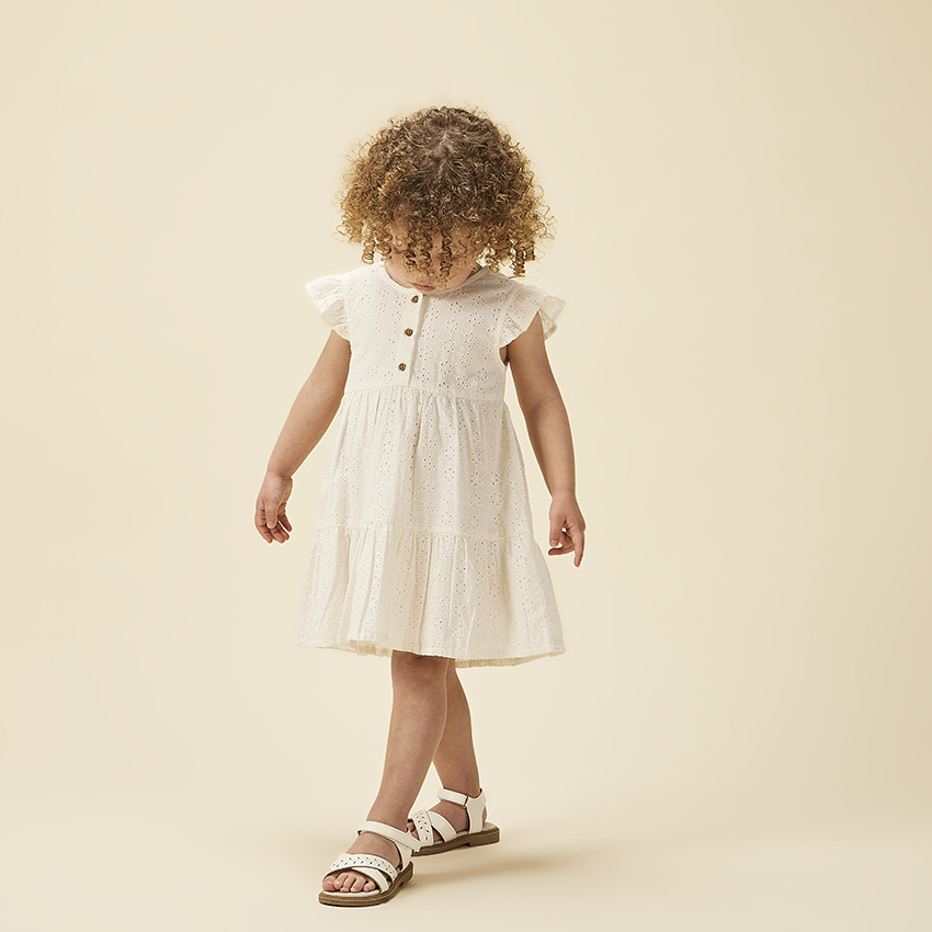 Vestido de manga corta con bordado inglés para bebé niña 