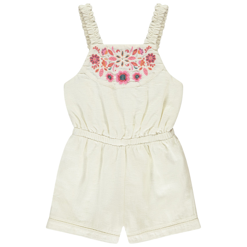 Pelele con bordados florales y tirantes elásticos para niña 