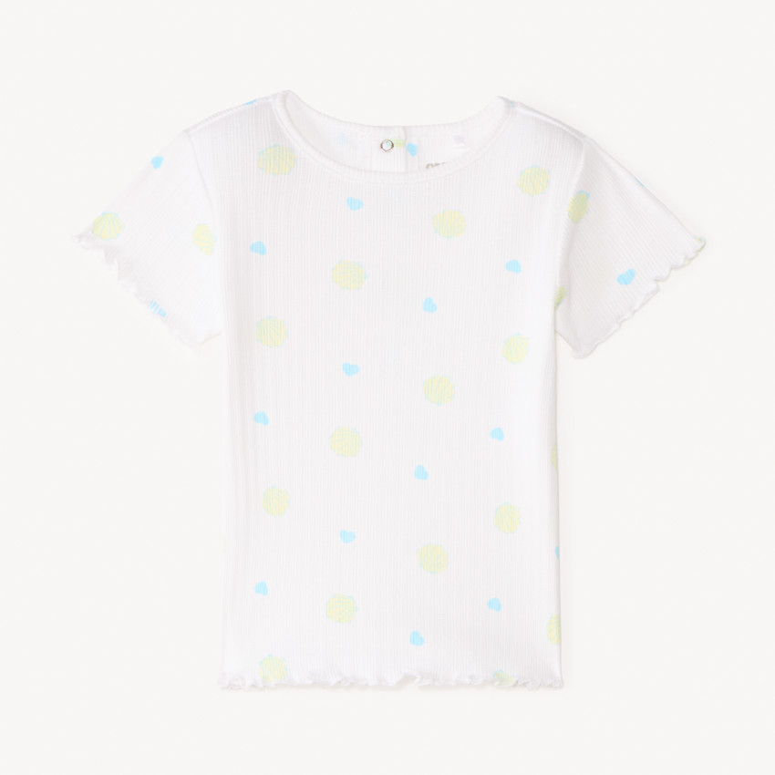 Camiseta de manga corta de punto acanalado con estampado fantásico para niña bebé. 
