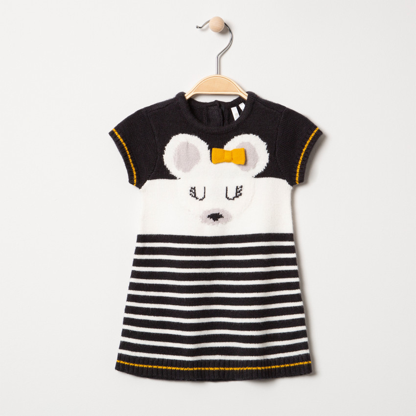 Vestido de manga corta de punto con motivo de ratón y rayas  Additional Vestido de manga corta de punto con motivo de ratón y rayas