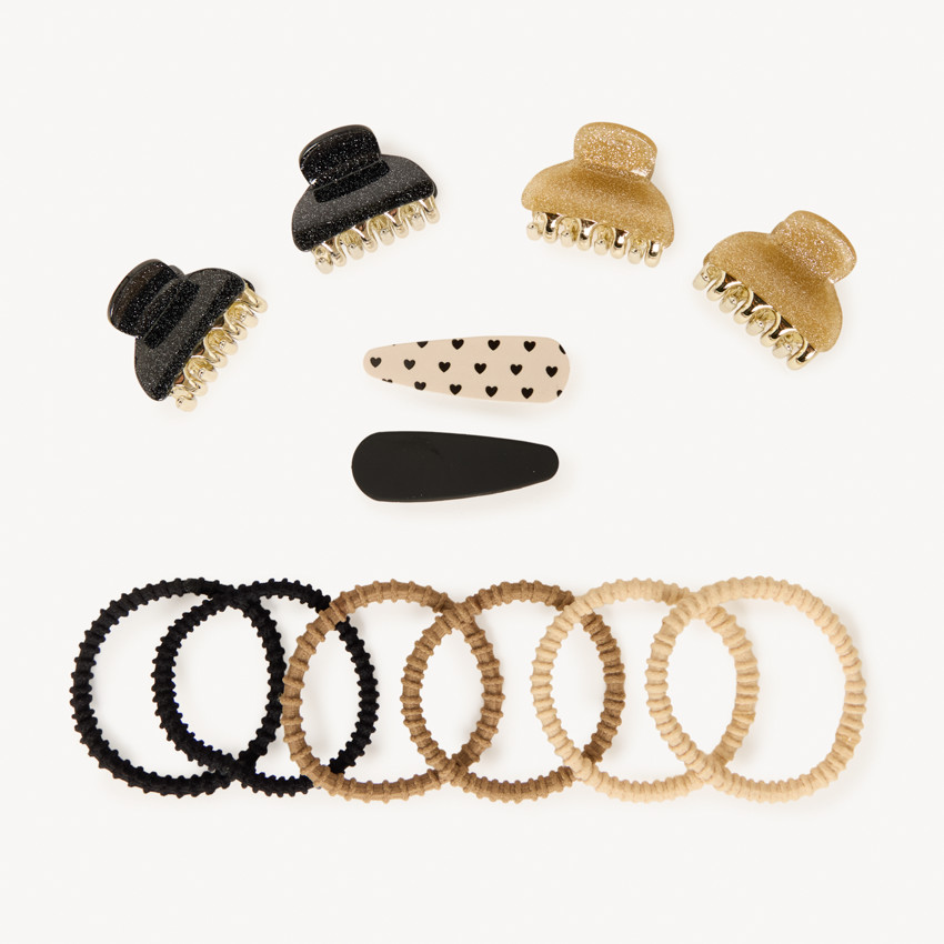 Lot de 6 barrettes + 6 élastiques fantaisie pour fille 