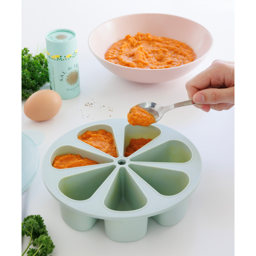 Moule de conservation multiportions 7 x 100ml en silicone vert 