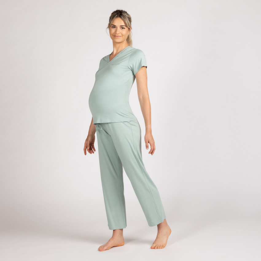 Pantalón de pijama de embarazo liso con banda alta 