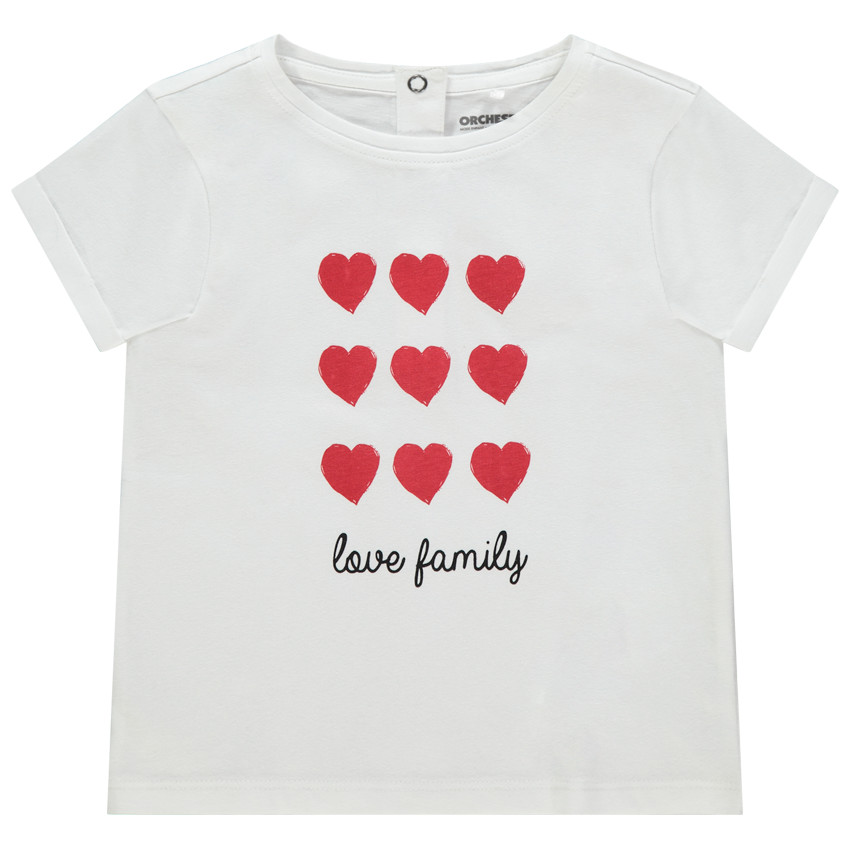 T-shirt manches courtes print coeurs et texte "love Family" 