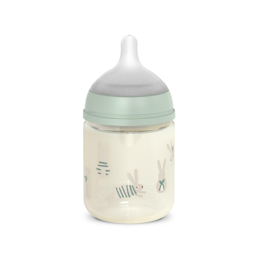 Biberón de vidrio con tetina fisiológica SX Pro S 120ml Wonderland conejitos verde 