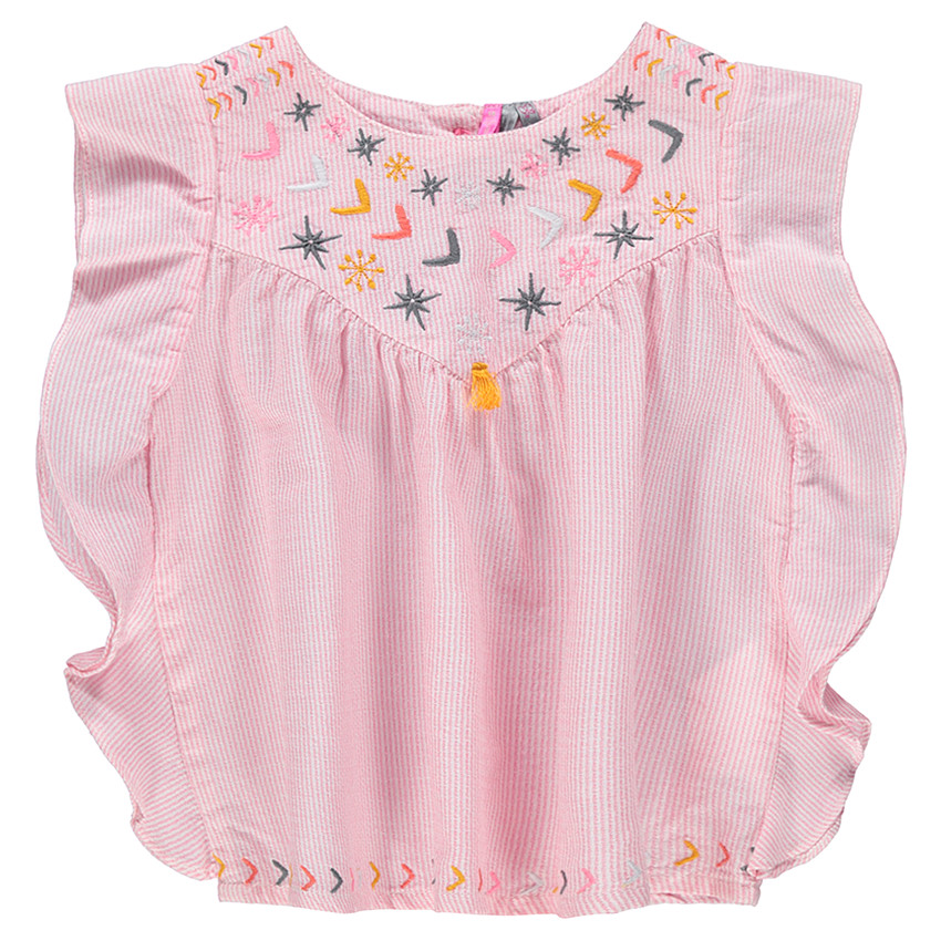 Túnica sin mangas con finas rayas y bordados 