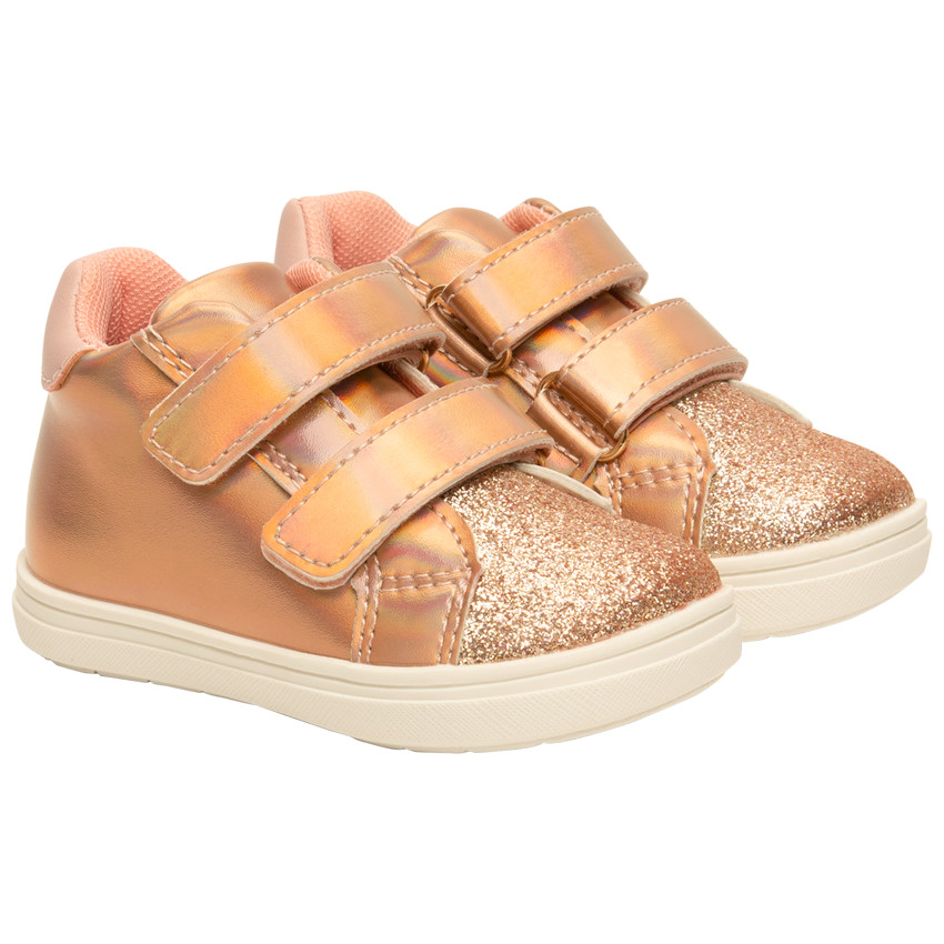 Botines irisados con purpurina y doble velcro para bebé niña 