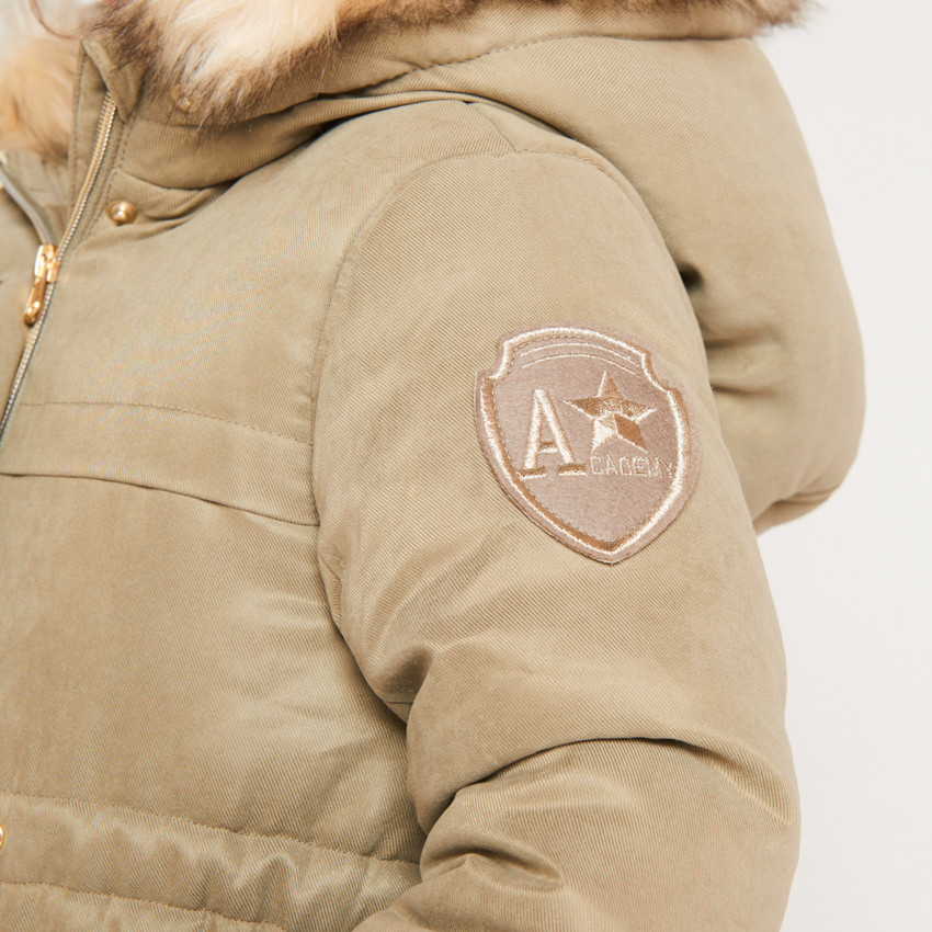 Parka impermeable con capucha y efecto de pelo sintético para niña 