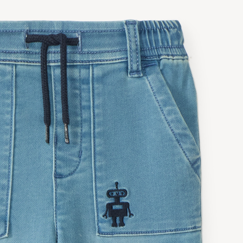 Pantalón ancho con bordado de robot para bebé niño. 