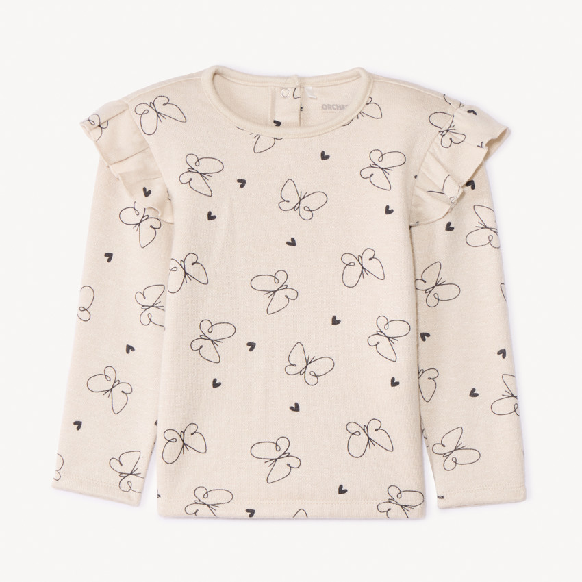 Camiseta de manga larga con volantes estampada para bebé niña 