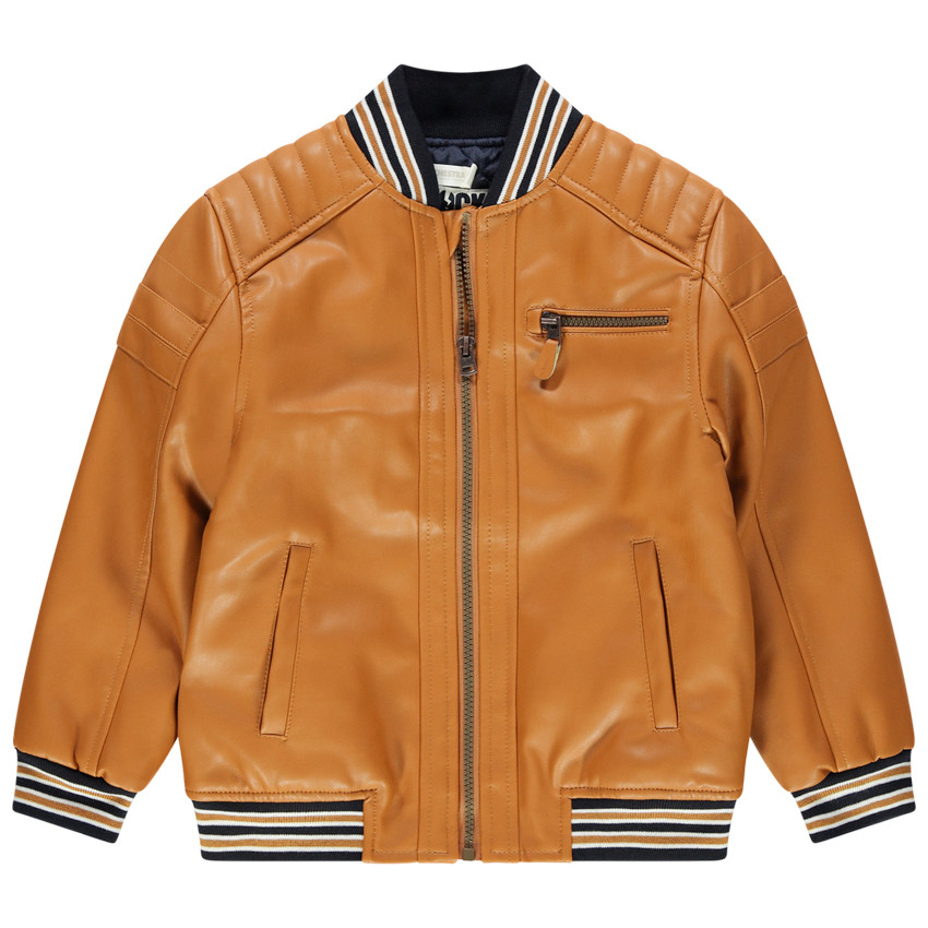 Chaqueta imitación cuero con finiciones rayadas   Additional Chaqueta imitación cuero con finiciones rayadas