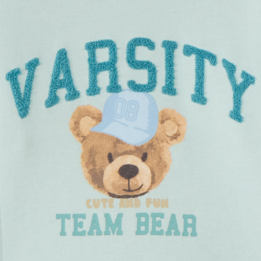 Sudadera de felpa con estampado y parche de bucle para bebé niño. 