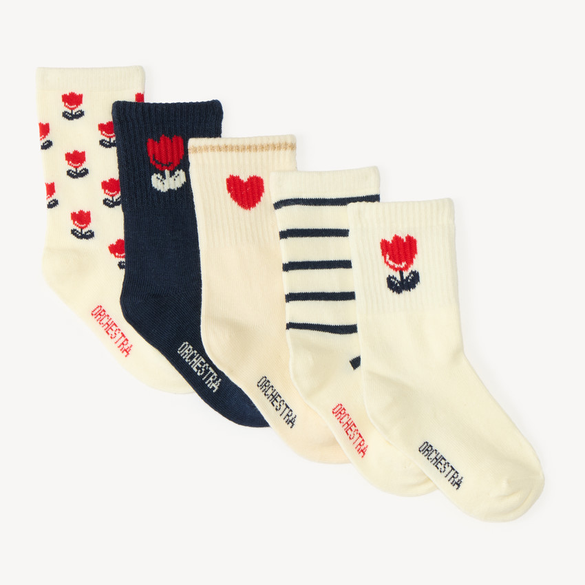 Lote de 5 calcetines para bebé niña con estampado de tulipanes. 