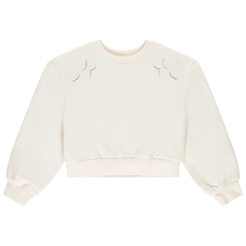 Sudadera de felpa francesa corta lisa con bordado inglés para niña  Additional Sudadera de felpa francesa corta lisa con bordado inglés para niña