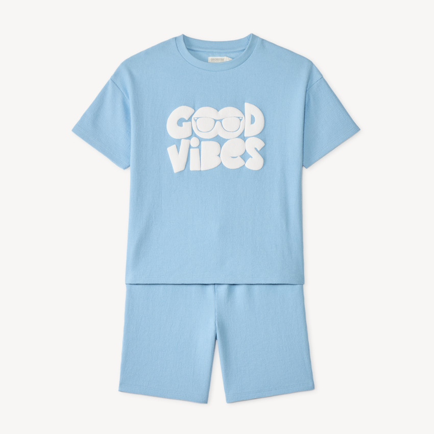 Conjunto de 2 piezas camiseta + short con estampado en relieve niño 
