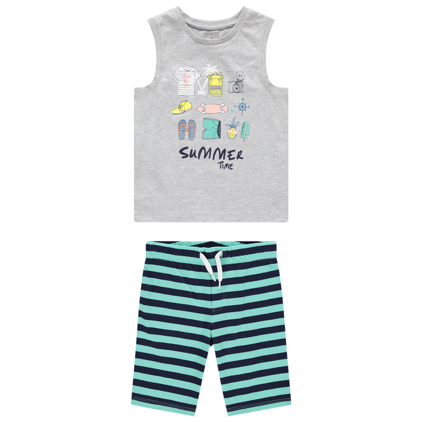 Conjunto de camiseta sin mangas y bermudas a rayas para el verano  Additional Conjunto de camiseta sin mangas y bermudas a rayas para el verano