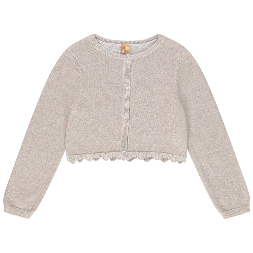 Gilet corto de punto con base festoneada para niña 