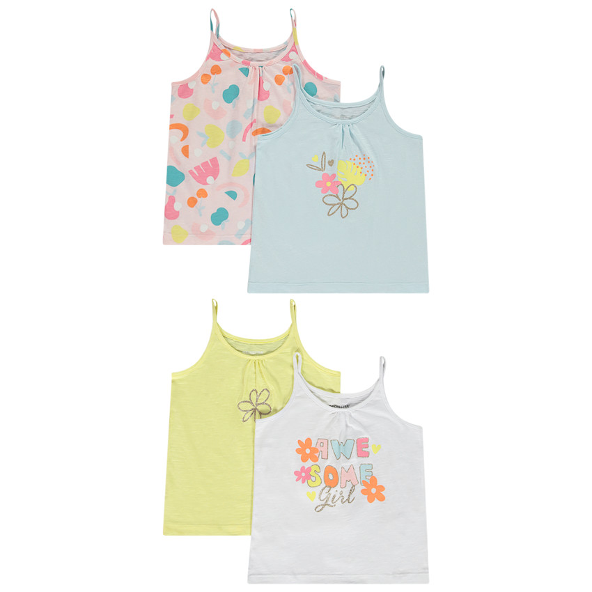 Lote de 4 camisetas sin mangas de fantasía para niña. 
