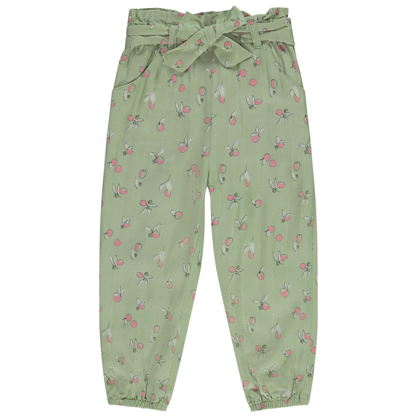 Pantalón estampado melocotón con cinturón para bebé niña 