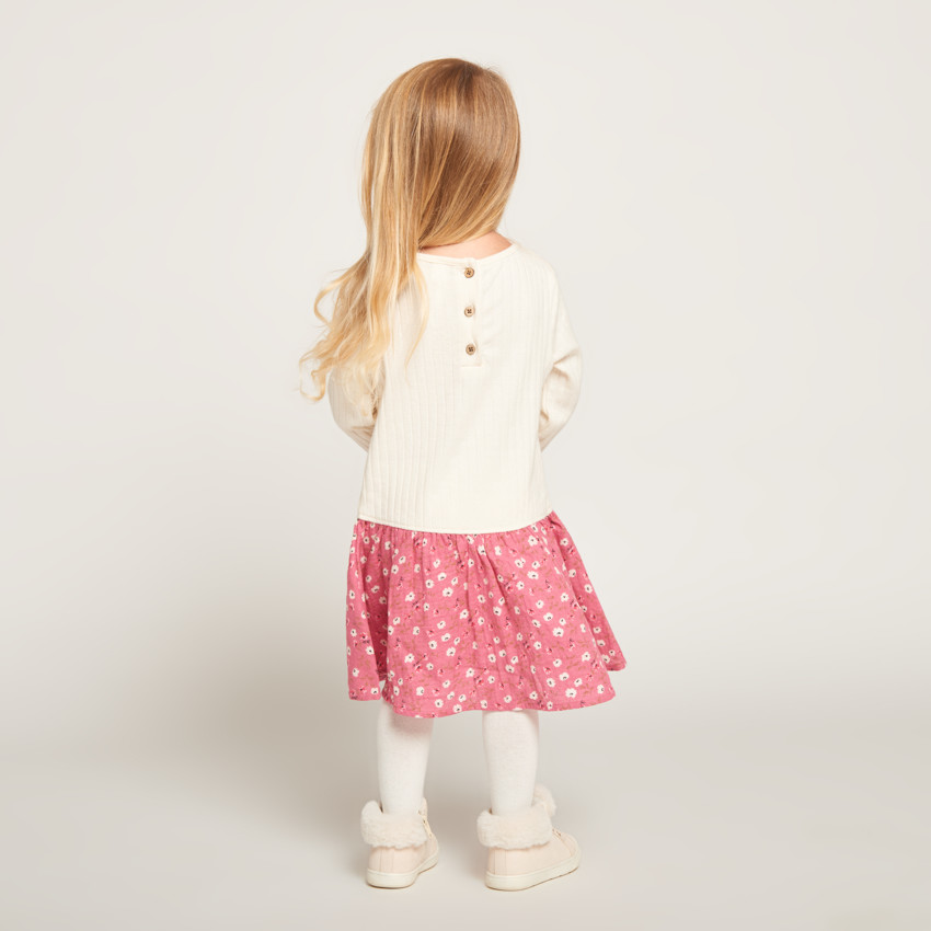 Robe effet 2 en 1 bi-matière à fleurs pour bébé fille 