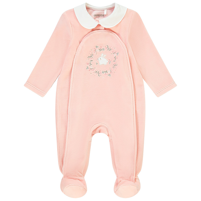 Dors-bien en velours col claudine et broderies pour bébé fille Main Dors-bien en velours col claudine et broderies pour bébé fille