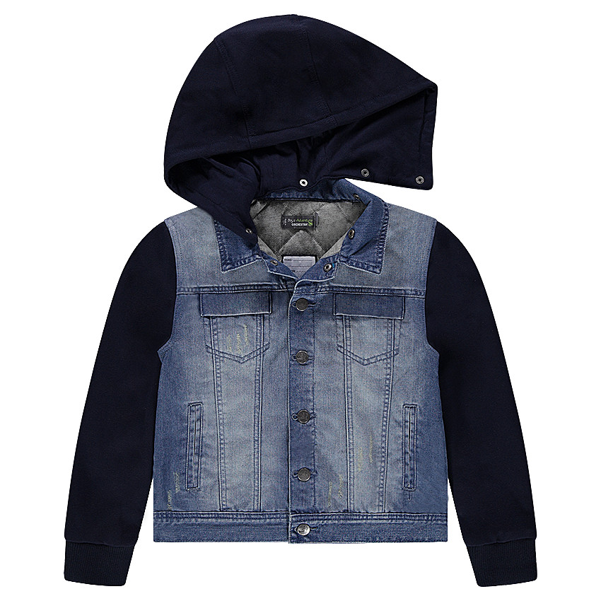 Júnior - Chaqueta vaquera bimaterial efecto gastado con capucha extraíble 