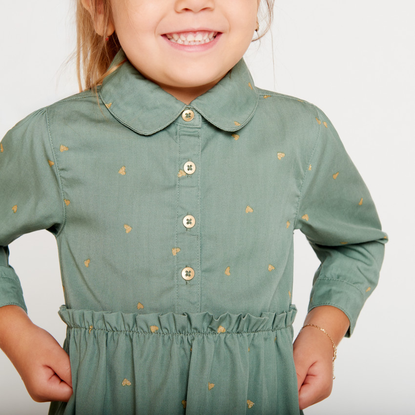 Vestido de manga larga con estampado de corazones dorados para bebé niña 