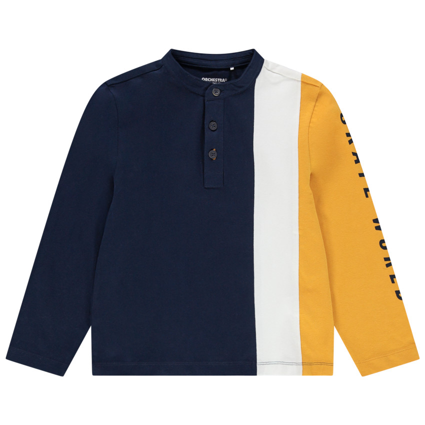 Polo de manga larga de punto con cuello mao y bandas que contrastan 