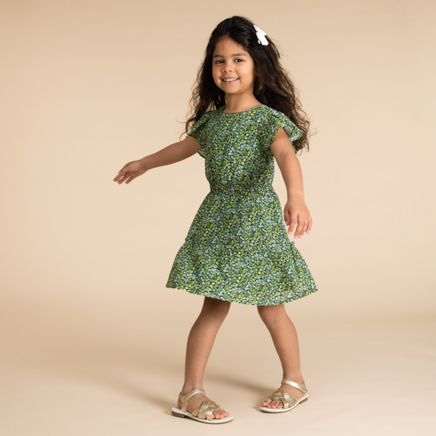 Vestido de manga corta con estampado floral para niña 