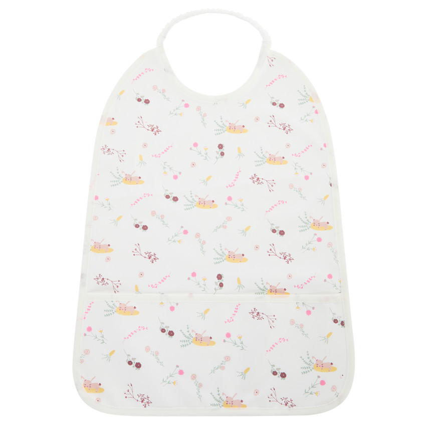 Babero impermeable con bolsillo y cuello elástico estampado flores 