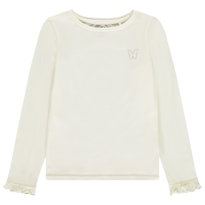 Camiseta manga larga con mariposa de lurex dorado para niña 