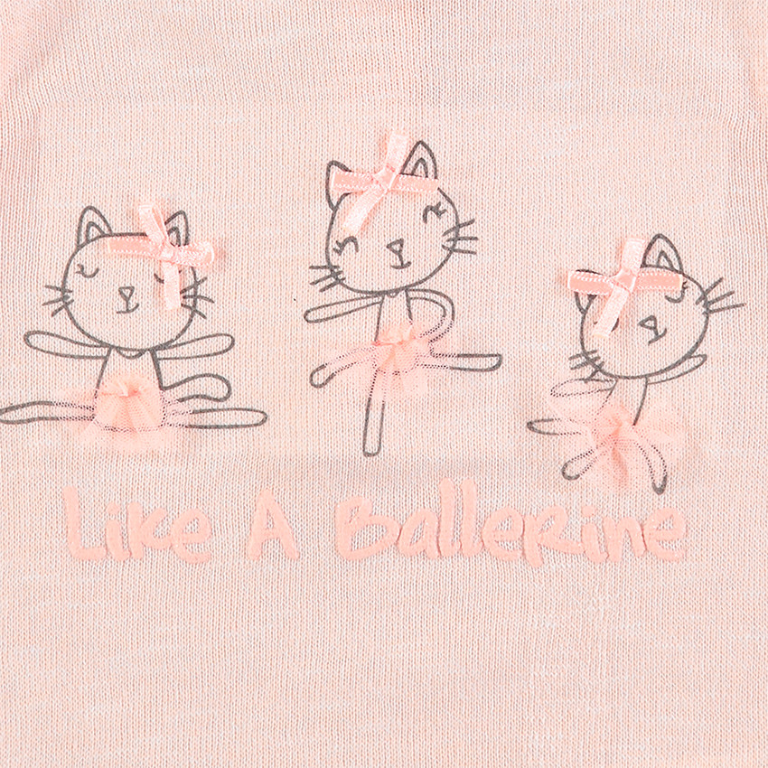 Camiseta de manga larga de punto fino con gatos estampados y lazos 