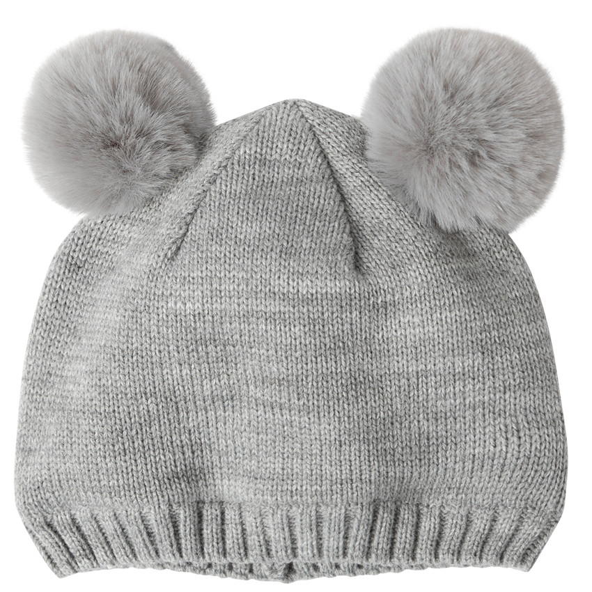 Gorro de punto con pompones de pelaje sintético 