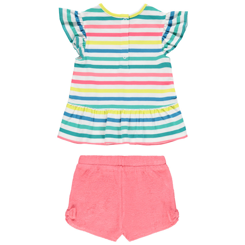 Conjunto camiseta de rayas print Minnie Disney y short toalla 