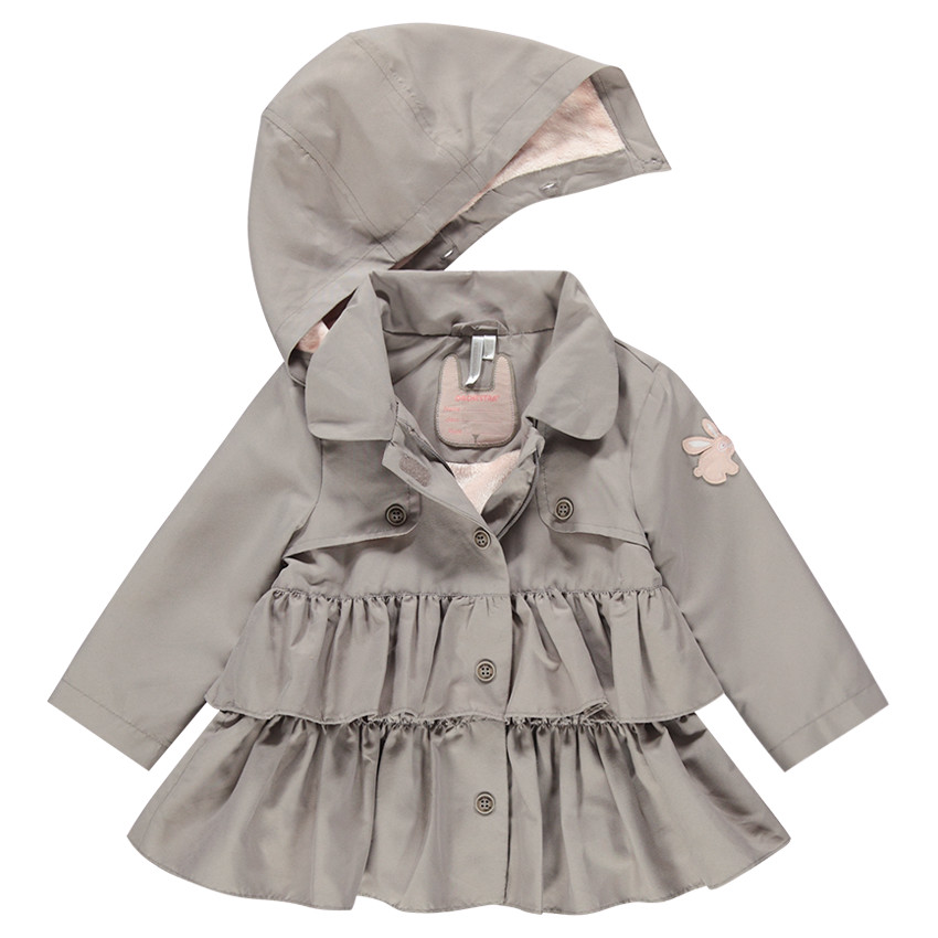 Trenca color sepia con volantes y forro de borreguillo 