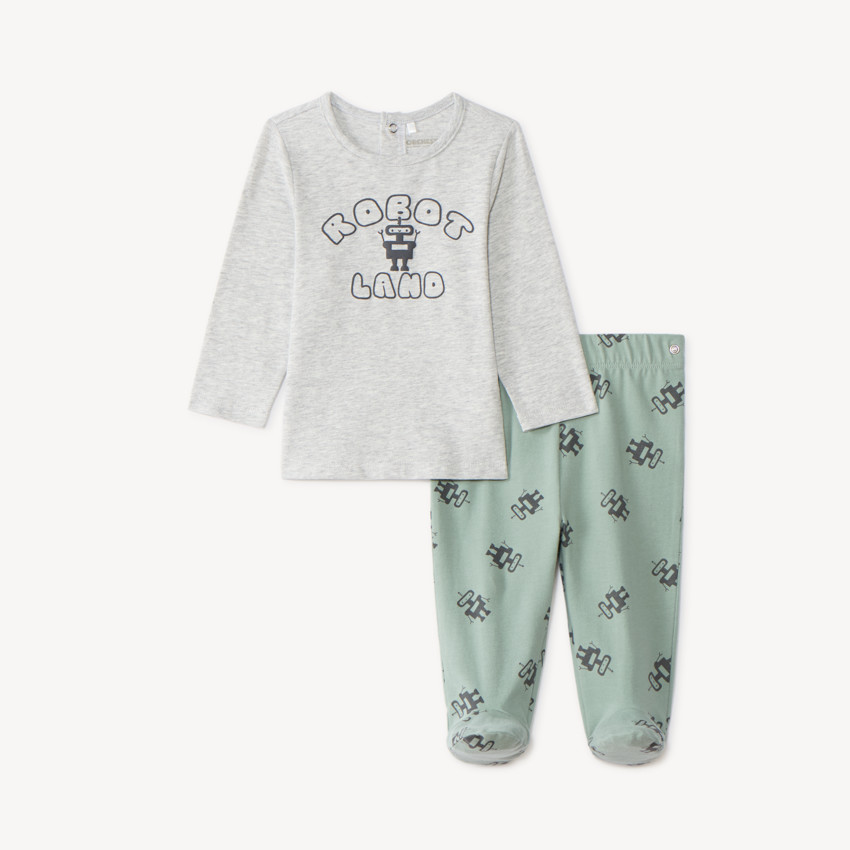 Pijama de 2 piezas largo para bebé niño con motivo de robot (Acabados diferentes según la edad) 