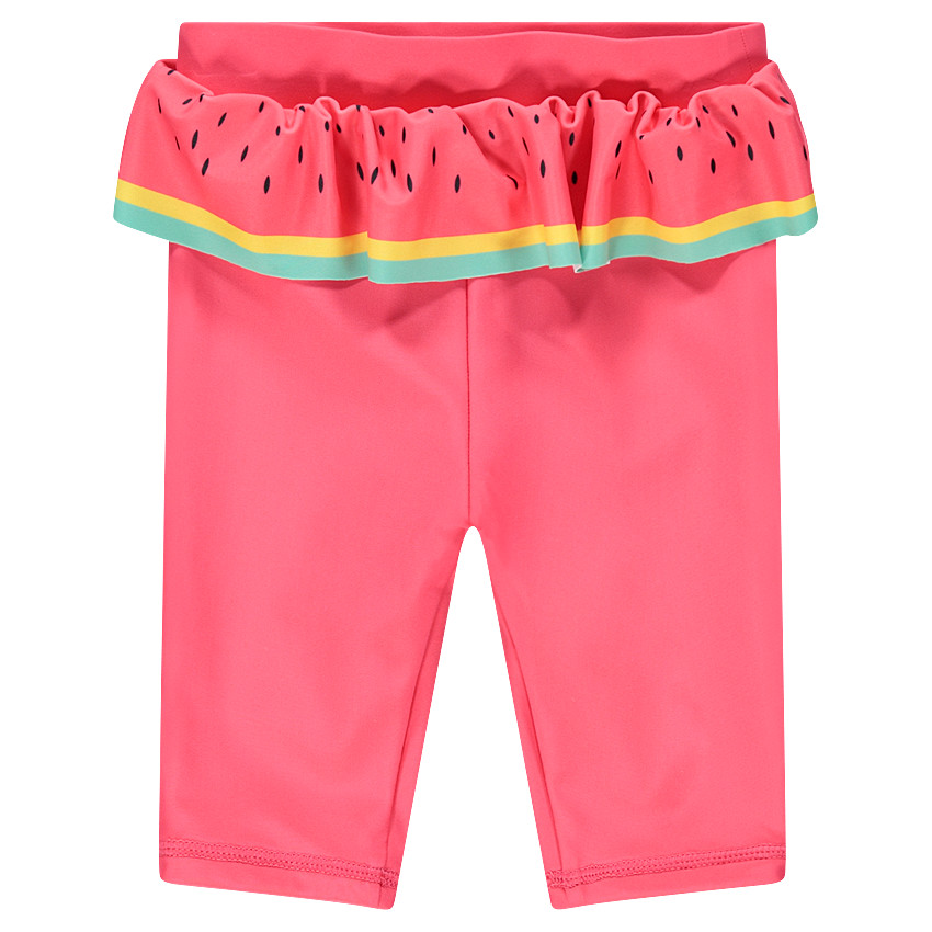 Bermudas de baño antirrayos UV SPF 50+ con volante estampado de sandías 