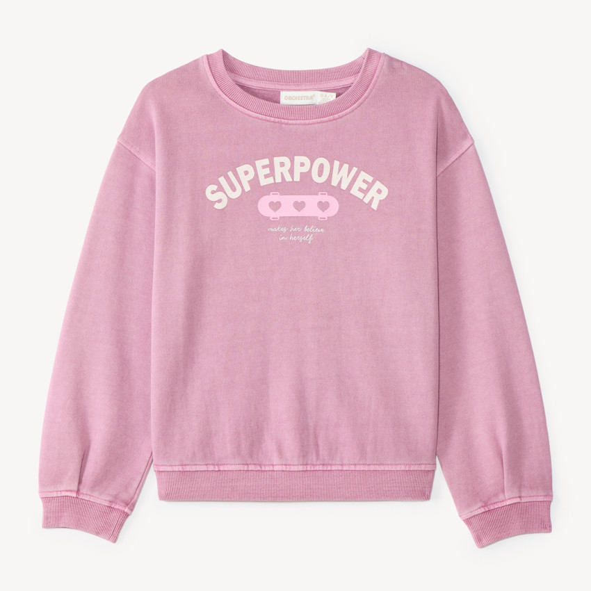 Sudadera oversize para niña en rosa lavado. 