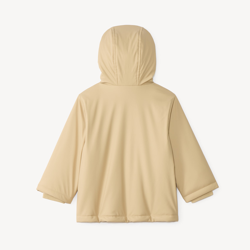 Parka de goma para bebé niño forrada de micropolar con capucha con orejas. 