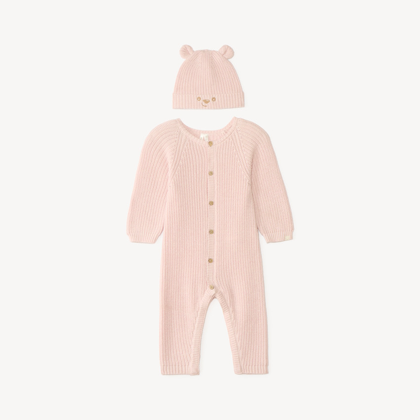 Conjunto de 2 piezas: mono + gorro de punto para niña bebé. 