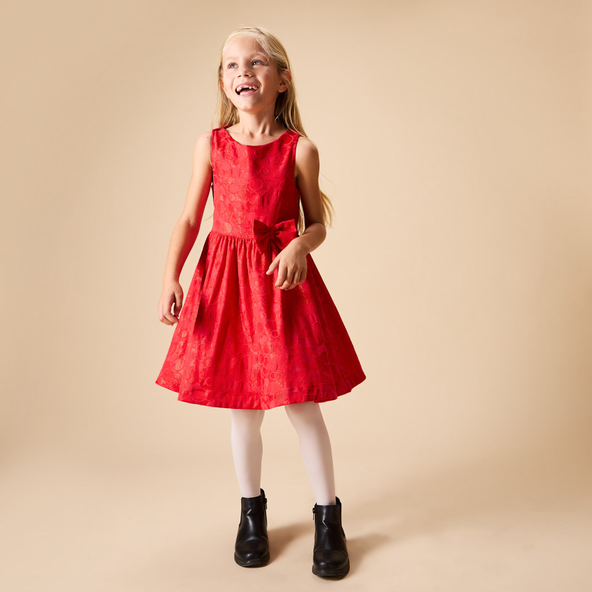 Vestido de fiesta sin mangas con motivos jacquard iridiscentes para niña 