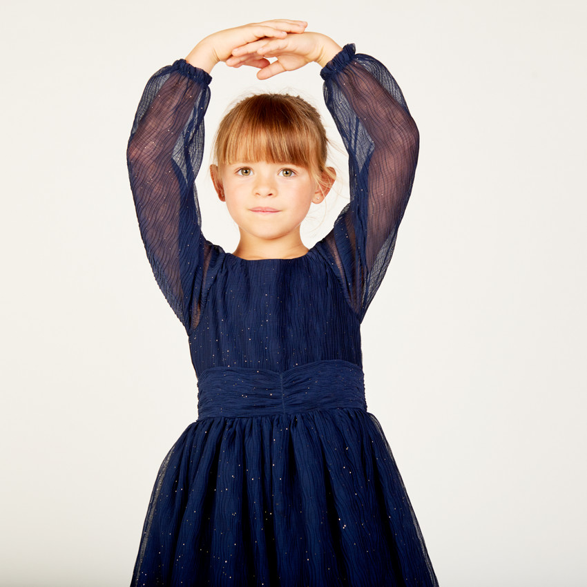 Robe de fête manches longues en crêpe pailletée pour fille 