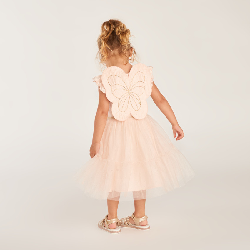 Robe de dos bretelles en tissu mélange effet 2-en-1 avec ailes de papillon pour bébé fille. 